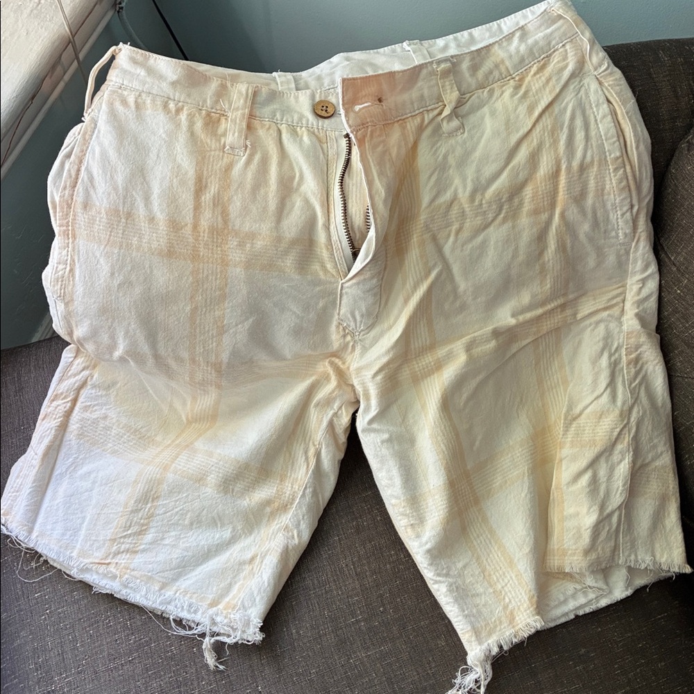 White Plaid Casual Shorts